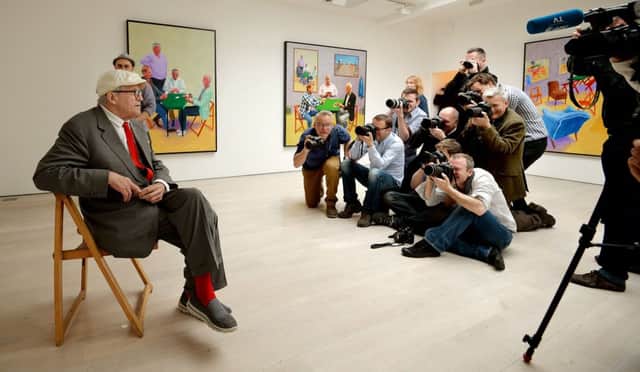 David Hockney at the launch of an Exhibition of his work called David Hockney: Painting And Photography at Annely Juda Fine Art in central London