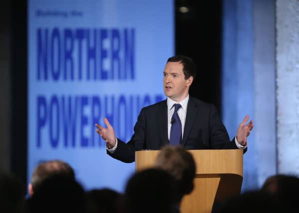 George Osborne delivers his speech on the 'Northern Powerhouse' at the Victoria Warehouse in Trafford, Salford.