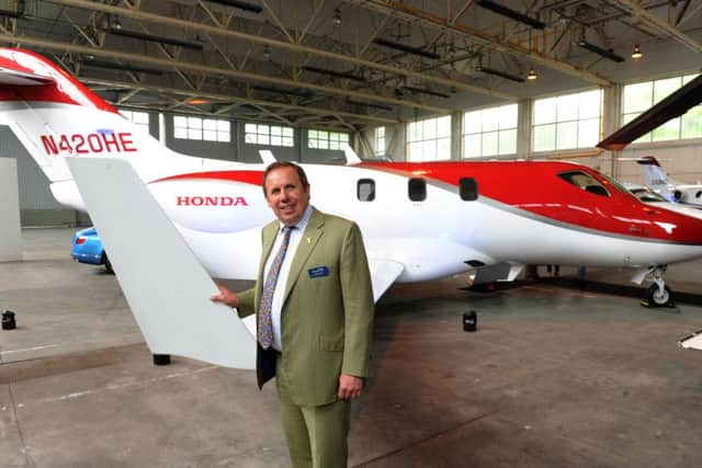 Chris Makin and a HondaJet at Leeds East Airport in Church Henton