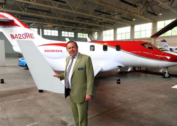 Chris Makin and a HondaJet at Leeds East Airport in Church Henton