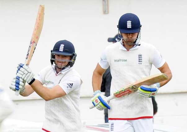 Adam Lyth, left, and Alastair Cook took to the Headingley field yesterday hoping to chase down a record 455 to beat New Zealand. An hour later England had lost four wickets (Picture: Steve Riding).