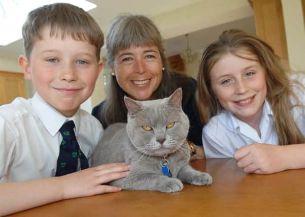 Moira  Morgan with her children Patrick (10) and Francesca (11) and Cloud the Cat. (Picture: Adrian Murray). (1506026AM1)