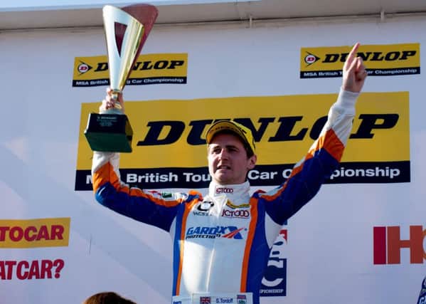 Sam Tordoff on the top step of the podium at Oulton Park. 
PIC: DENNIS GOODWIN.
