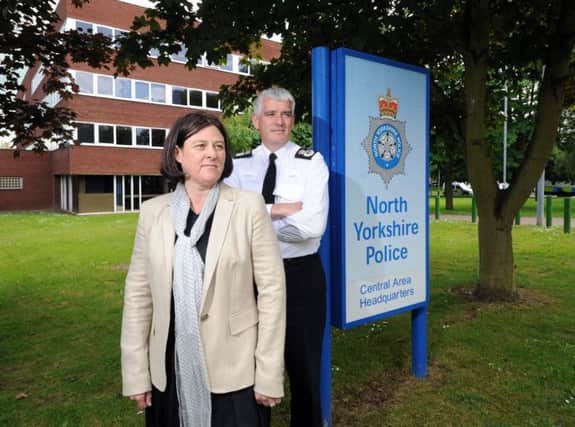 Chief Constable of North Yorkshire Police Dave Jones pictured with Police and Crime Commissioner Julia Mulligan at Fulford police Station, York...1001452b..11th June 2014 ..Picture by Simon Hulme