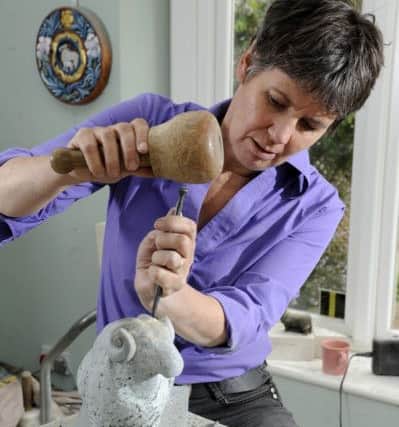 Sculptor and stonemason Fiona Bowley in Thornton in Craven.  Picture by Bruce Rollinson