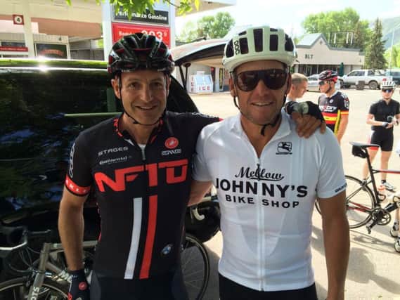 Chef Simon Gueller with Lance Armstrong in USA training for the ride this July