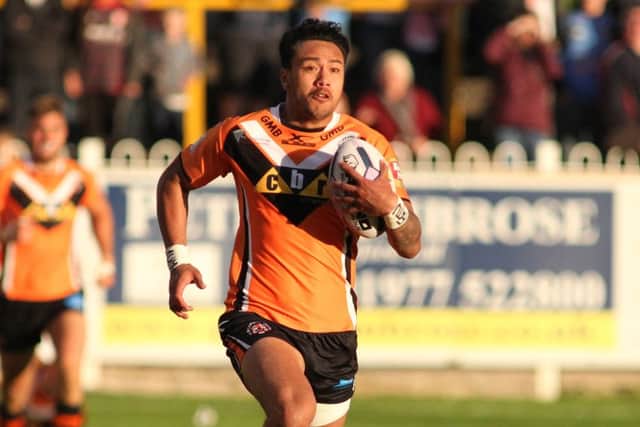 Denny Solomona races clear to score a try for Castleford Tigers against St Helens in last nights home Super League encounter with St Helens (Picture: Andy May).