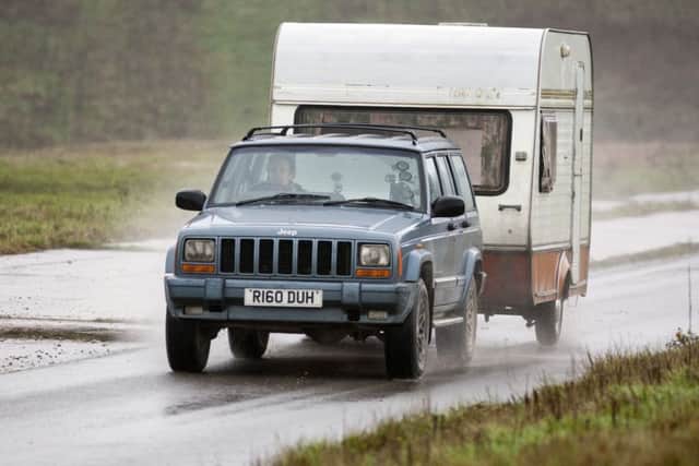 Richard Hammond in a Jeep Cherokee towing a caravan in the final Top Gear show featuring Hammond, James May and Jeremy Clarkson