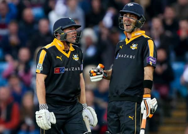 Yorkshire's  Andrew Hodd, left, and Glenn Maxwell share a joke between overs. Picture: Alex Whitehead/SWpix.com