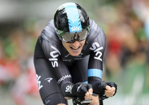 Geraint Thomas on his way to second place in the Tour de Suisse (Picture: Jean-Christophe Bott/AP).