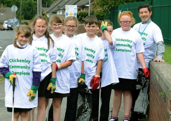 Some of the pupils at Chickenley Community School, Chickenley near Dewsbury  on their litter pick.