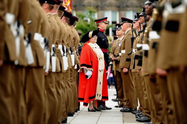 Armed Forces Day, Leeds, service men and women gathered in Millennium Square