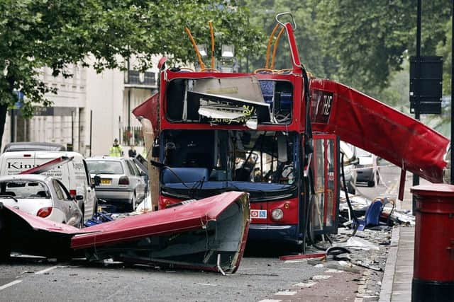 File photo dated 8/7/2005 of The number 30 double-decker bus in Tavistock Square, which was destroyed by a bomb  following the terrorist attacks on the capital. PRESS ASSOCIATION Photo. Issue date: Sunday June 28, 2015. See PA story MEMORIAL July7. Photo credit should read: Peter Macdiarmid/PA Wire