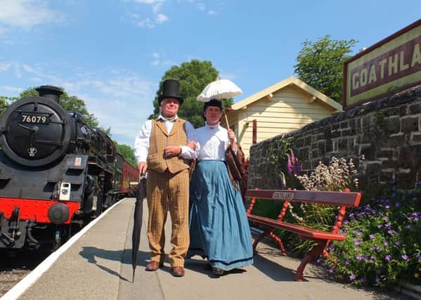 'Victorian' visitors to Goathland Station, Don and Kathryn Holton