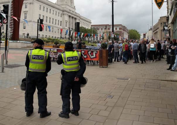 A heavy police presence in Barnsley town centre for the right-wing protest after the alleged rape