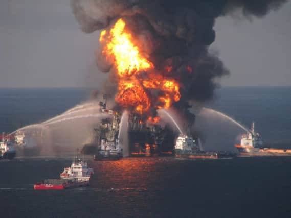 The blazing remnants of BP's Deepwater Horizon offshore oil rig.