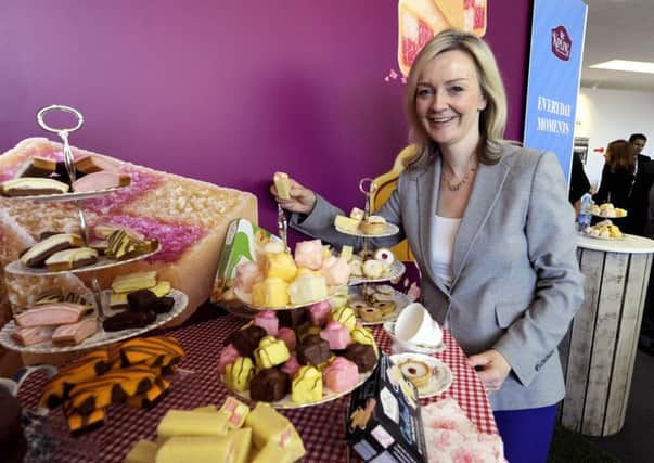 Elizabeth Truss at the Mr Kipling bakery in Barnsley. Picture: John Giles/PA Wire