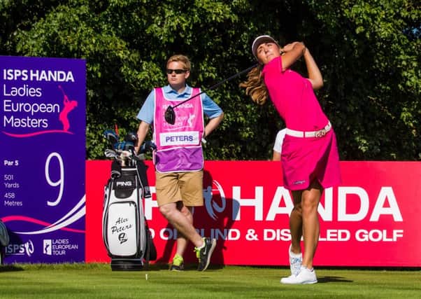 ISPS HANDA Ladies European Masters leader Alex Peters on the 9th tee during her round of 63 (Picture: Tristan Jones).