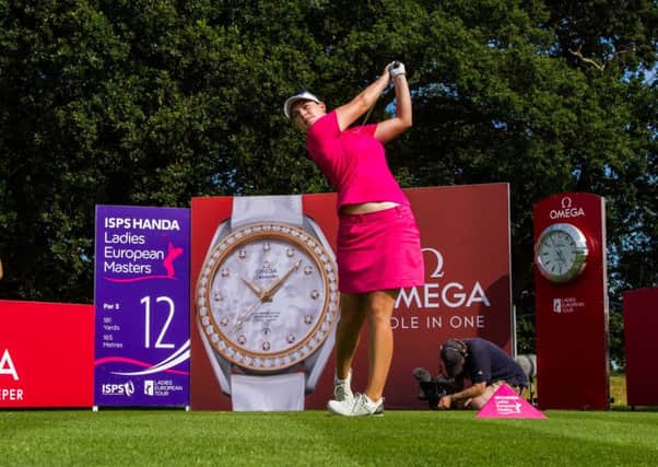 Third-round leader of the ISPS HANDA Ladies European Masters, Caroline Masson, of Germany, plays her tee shot at the 12th tee (Picture: Tristan Jones).