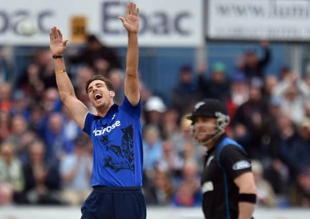 CENTRE STAGE: Steven Finn celebrates taking the wicket of New Zealands Brendon McCullum during their ODI win in Durham last month. Picture: Owen Humphreys/PA