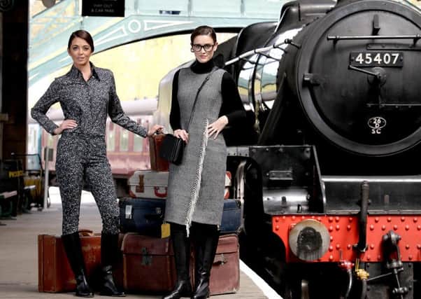 From Hobbs autumn/winter collection: L to R, Isabelle wears Kilnwick shirt, £129; Lara roll neck, £65; Dalmore jodhpur, £159; Ashley long boots, £249. Clare wears Harewood dress in Abraham Moon storm grey tweed, £229; Lara roll neck, £65; Ashley boots, as before.