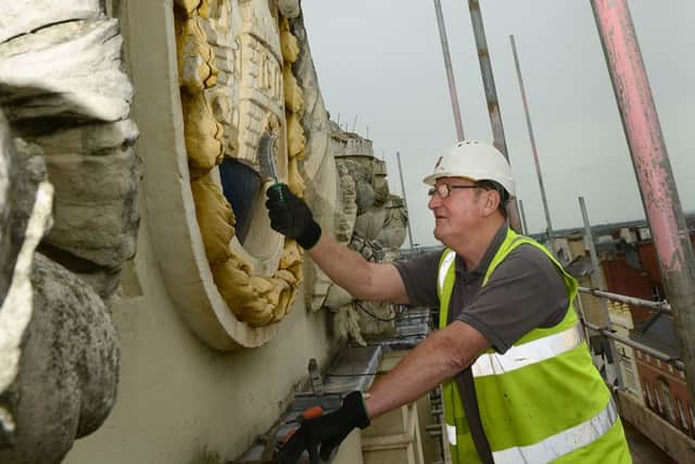 Site manager Steve Quinn working on the facade of Donacter's Mansion House as it goes under major refurbishment. Picture: Scott Merrylees