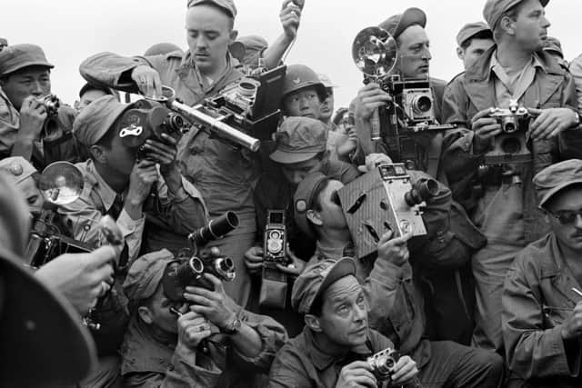 Kaesong. 1952. International Press photographers covering the Korean War.