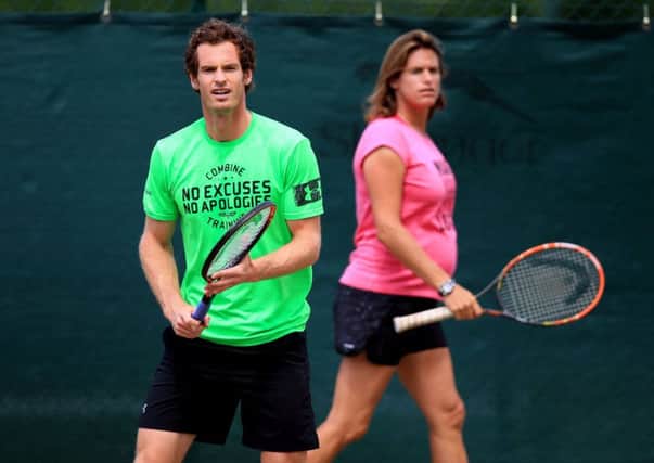 Andy Murray and coach Amelie Mauresmo during a practice session.