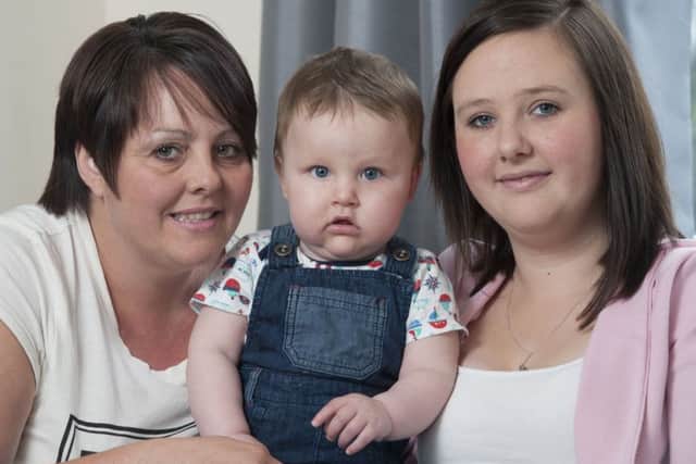 Kole Murray who suffers from Blueberry Muffin Syndrome with mum Shannon and Nannan Lynn at home in Sheffield
Picture Dean Atkins