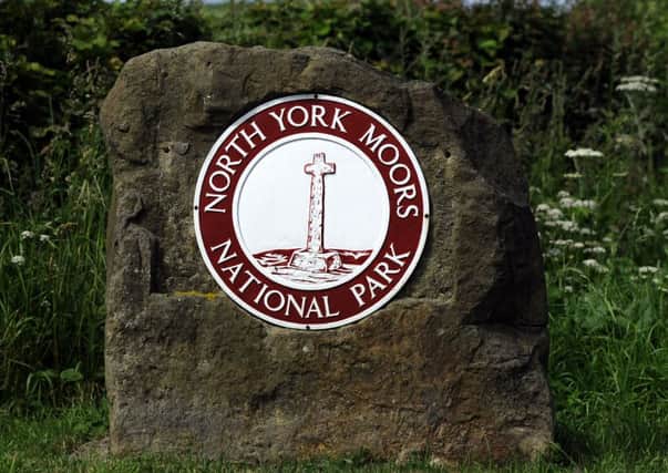 A National Park sign close to the proposed site for the York Potash Mine near Whitby in the North York Moors National Park.