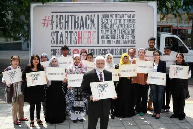 Suleman Nagdi (centre), spokesperson for Federation of Muslim Organisations, launches the #fightbackstartshere campaign. (Picture: Matt Alexander/PA Wire)