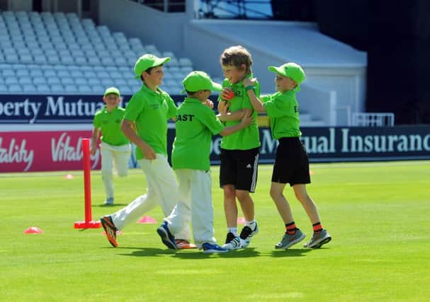 Youngsters at Driffield Junior School from Driffield, celebrate taking a wicket at Headingley Cricket Ground in The 2015 Drax Cup finals.  Pic: Tony Johnson TJ100929a