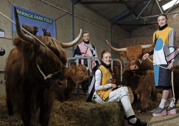 The 157th Great Yorkshire Show gets underway today.

Emily Naylor, Kerry Pearson and Amy Hunt-Brown wearing garments designed by Sheffield Hallam University students for the Skipton Building Society Fashion show with Highland Cattle from Marrick Park Farm, Richmond. Picture Bruce Rollinson