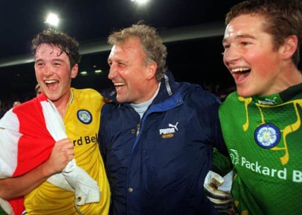 Leeds United youth team manager Paul Hart, centre, with Lee Matthews and Paul Robinson.