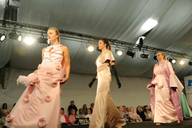 Fashion by students from  Hull School  of Art and Design on the catwalk at  the Great Yorkshire Show in Harrogate.