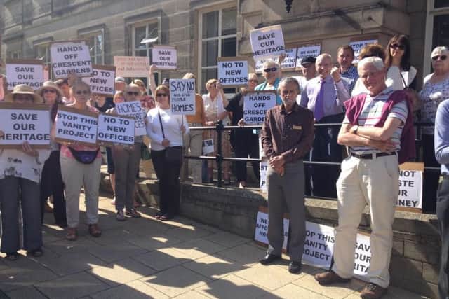 Campaigners outside Harrogate Borouch Council offices ahead of the office move vote.