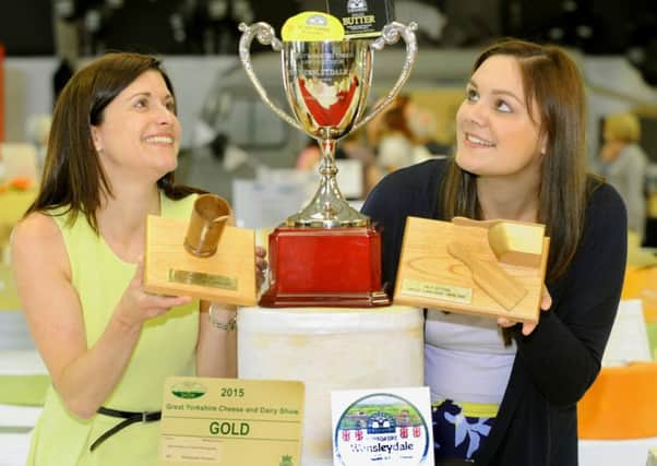 Sandra Bell (left) and Lizzie Wilkinson from The Wensleydale Creamery with their trio of awards at the Great Yorkshire Show in Harrogate.