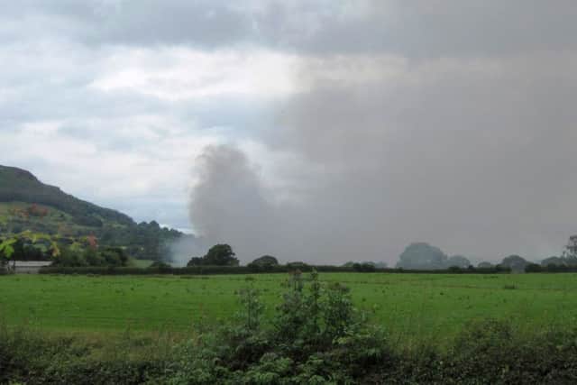 Smoke billowing from Wood Flour Mills in Bosley, near Macclesfield