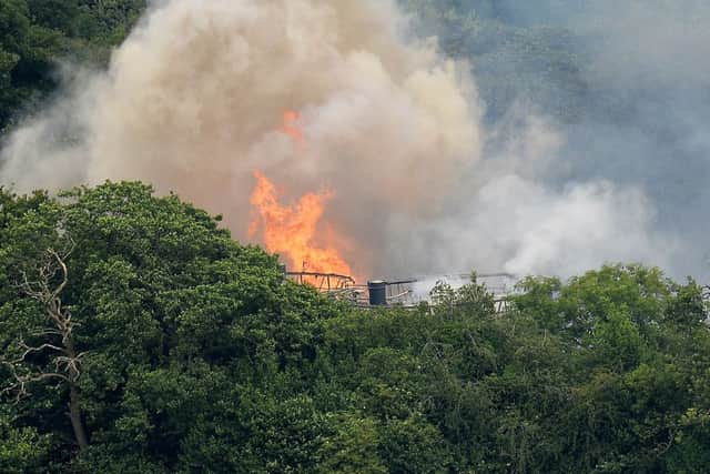 Flames are seen from Wood Flour Mills in Bosley, near Macclesfield