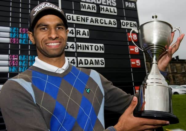 Aaron Rai with the winner's trophy at the Glenfarclas Open (Picture: Brian Stewart/HotelPlanner.com PGA EuroPro Tour).
