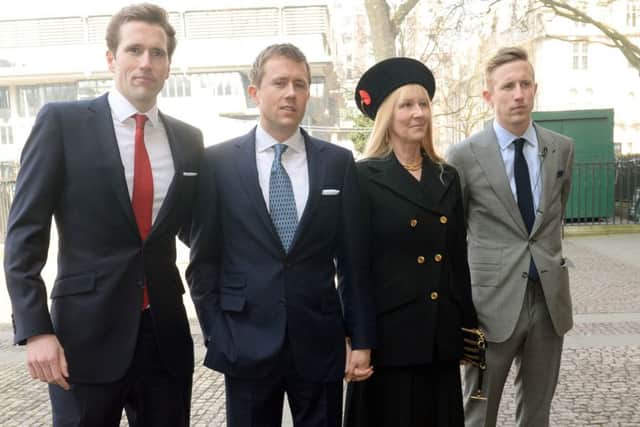 Sir David Frost's wife Lady Carina Fitzalan-Howard and sons  (left to right) Wilfred, Miles and George