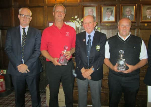 L-r, Woodsome Hall GC captain Andrew Green, Mark Squire  Scarcroft GC), Yorkshire Union of Golf Clubs president Peter AA Finnegan and Kevin Fretwell (Garforth GC).