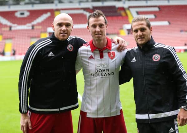 Sheffield United newcomers, from left, Conor Salmon, Martyn Woolford and Billy Sharp