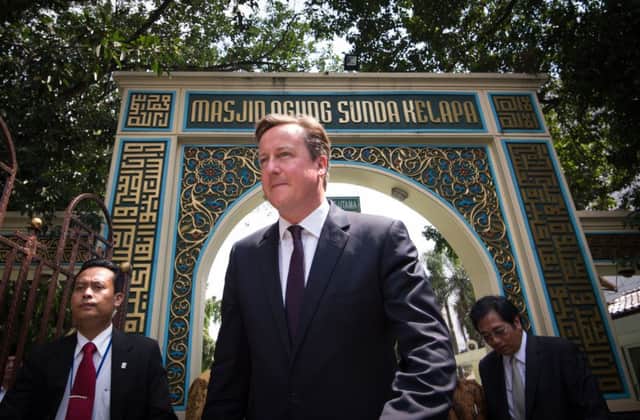 Prime Minister David Cameron meets local community leaders at Grand Sunda Kelapa Mosque in Jakarta on his second day in Indonesia as part of a four day visit to south east Asia.