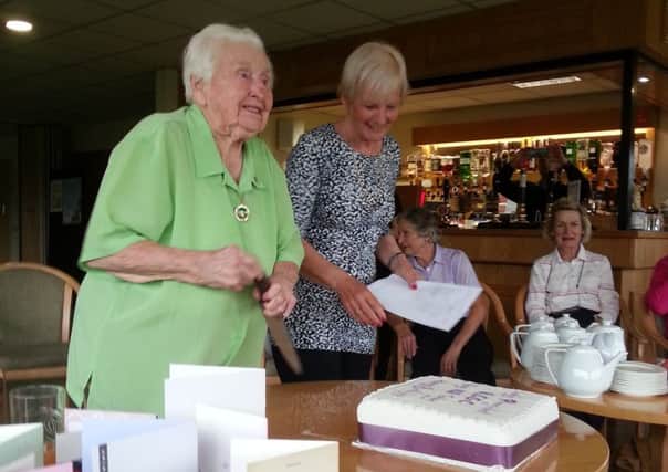 Ripon City's Lady President Kay Fawell at a party at the club held to celebrate her 102nd birthday.
