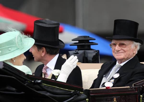 Former BBC commentatory Peter O'Sullivan arrives at Royal Ascot in the Queens carriage during day three of the 2012 Royal Ascot meeting.