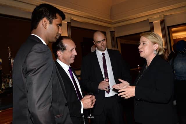 Leader of the Green Party Natalie Bennett talks to Mark Ridgway, managing director of Group Rhodes and adviser to the coalition Government on manufacturing Strategy  (second from the left) at The Yorkshire Post Environmental Awards at the Queens Hotel, Leeds