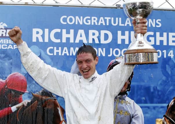 Richard Hughes after taking the jockeys crown at Doncaster in 2014 (Picture: Dan Abraham/Racingfotos.com).