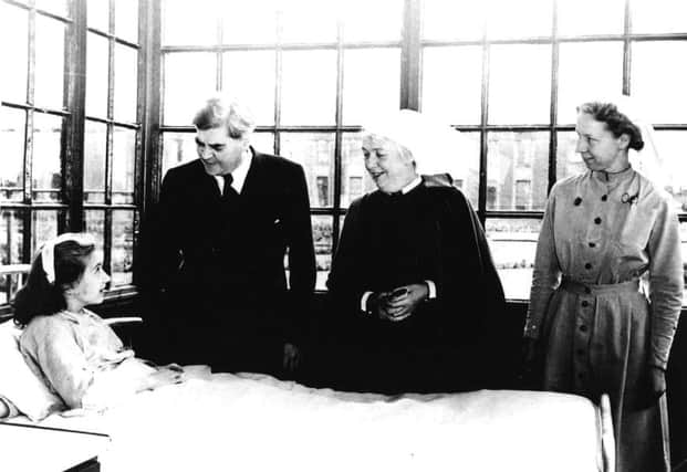Undated Trafford Healthcare NHS Trust handout photo from Aneurin Bevan's (second left) visit to Park Hospital, Davyhulme, Manchester, now named Trafford General Hospital on July 5, 1948. PRESS ASSOCIATION Photo. Issue date: Saturday June 28, 2008. Aneurin Bevan officially launched the new NHS here by accepting the keys to the hospital in a symbolic ceremony, making this the first NHS hospital.
 Photo credit should read: Trafford Healthcare NHS/PA Wire