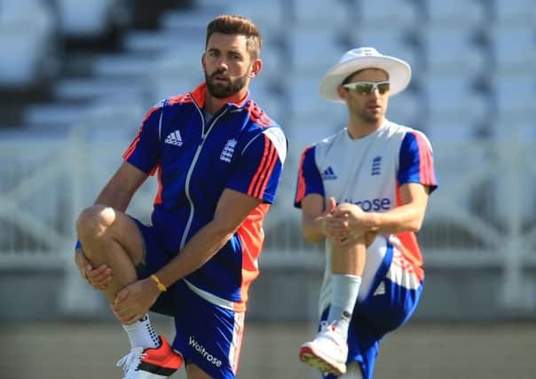 England's Liam Plunkett (left) and Mark Wood warm up before the nets session at Trent Bridge, Nottingham.